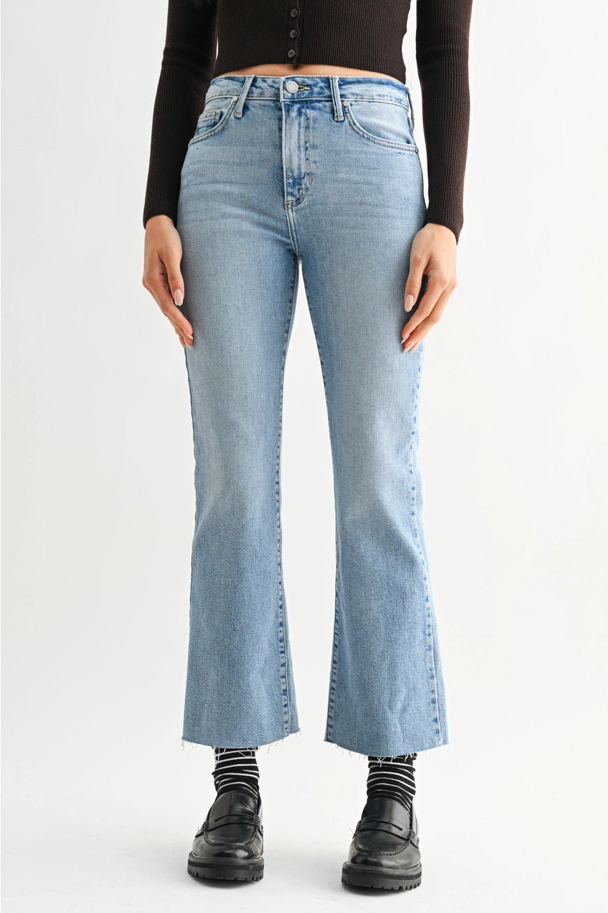 High - Rise Cropped Flare Jeans – Premium Light Wash | Made in USA - happenstance.