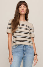 Stripe short sleeve sweater