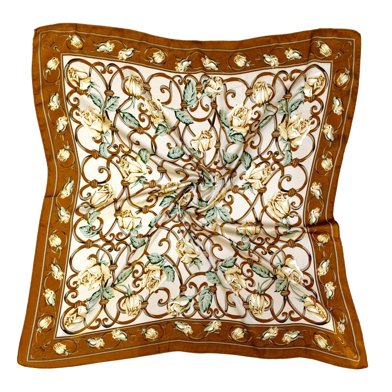 Brown rose printed bandana scarf 
