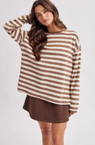 Brown and white knit long sleeve 