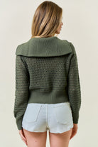 Zip - Up Pointelle Open Knit Sweater Jacket - Olive - happenstance.