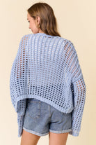 Crochet Fishnet Cropped Cardigan - Powder Blue - happenstance.