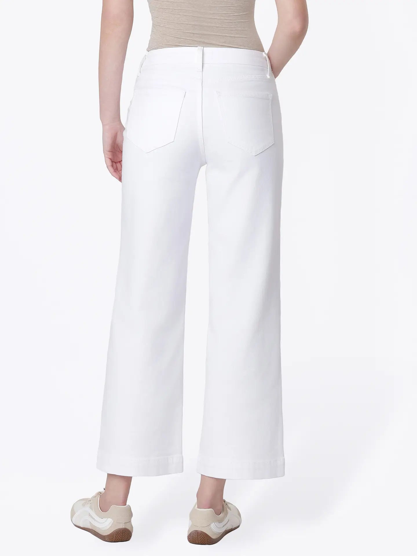 High Rise Patch Pocket Wide Leg Jeans - Optic White - happenstance.
