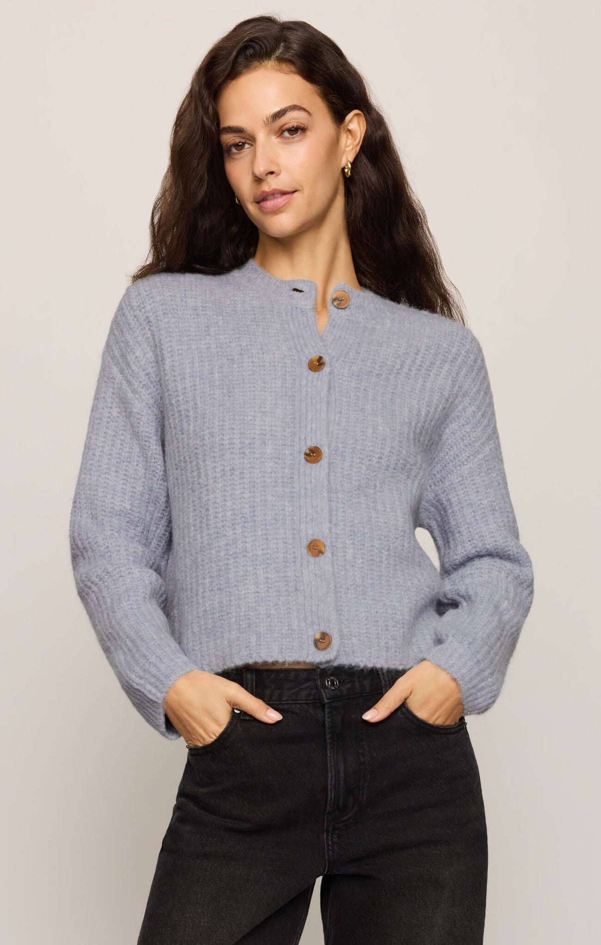 Blue crewneck cardigan sweater 