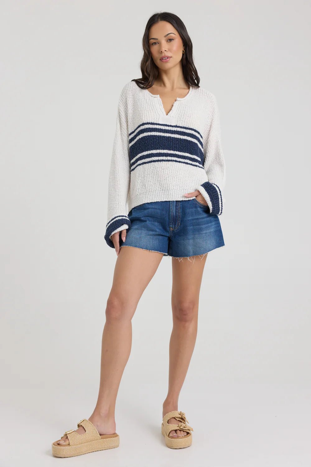 Marine Stripe V-neck Sweater - happenstance.