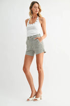High Rise Utility Cargo Short - Olive Stripe - happenstance.