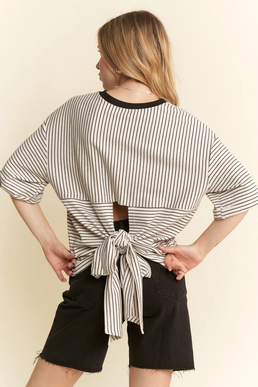Tie - Back Knit Top - Oatmeal & Navy - happenstance.
