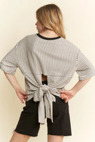 Tie - Back Knit Top - Oatmeal & Navy - happenstance.
