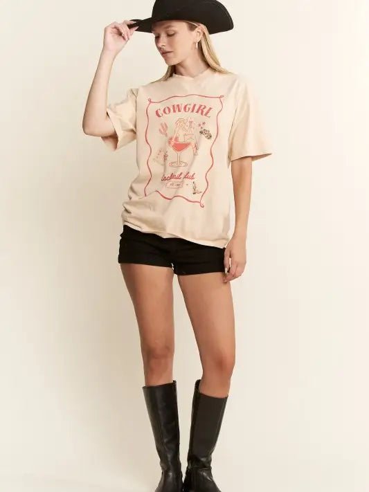 Cowgirl Cocktail Club Oversized Graphic Tee | 100% Cotton Made in USA - happenstance.