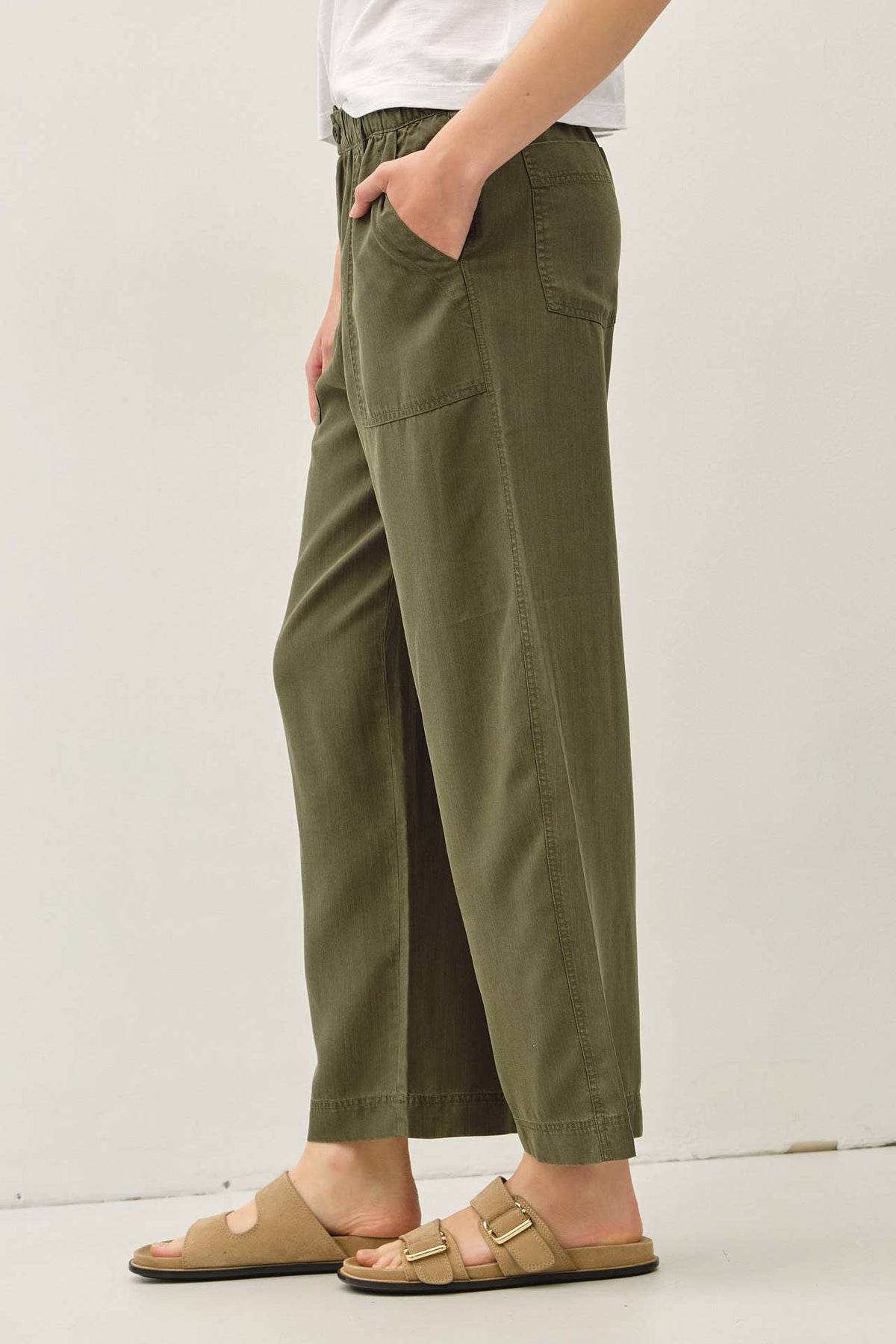 Green wide leg tencel pants 