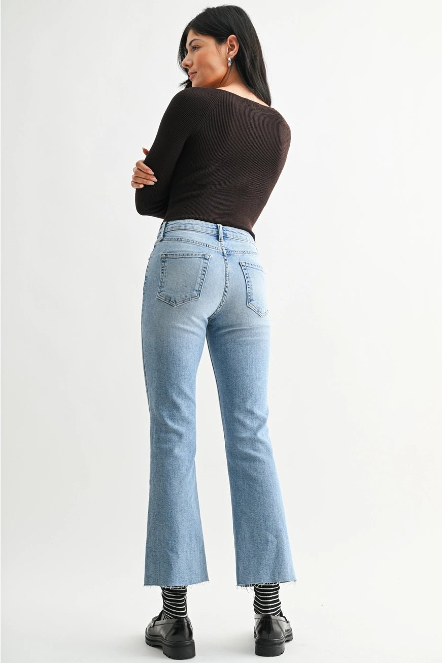 High - Rise Cropped Flare Jeans – Premium Light Wash | Made in USA - happenstance.
