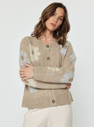 Tan floral button up cardigan 