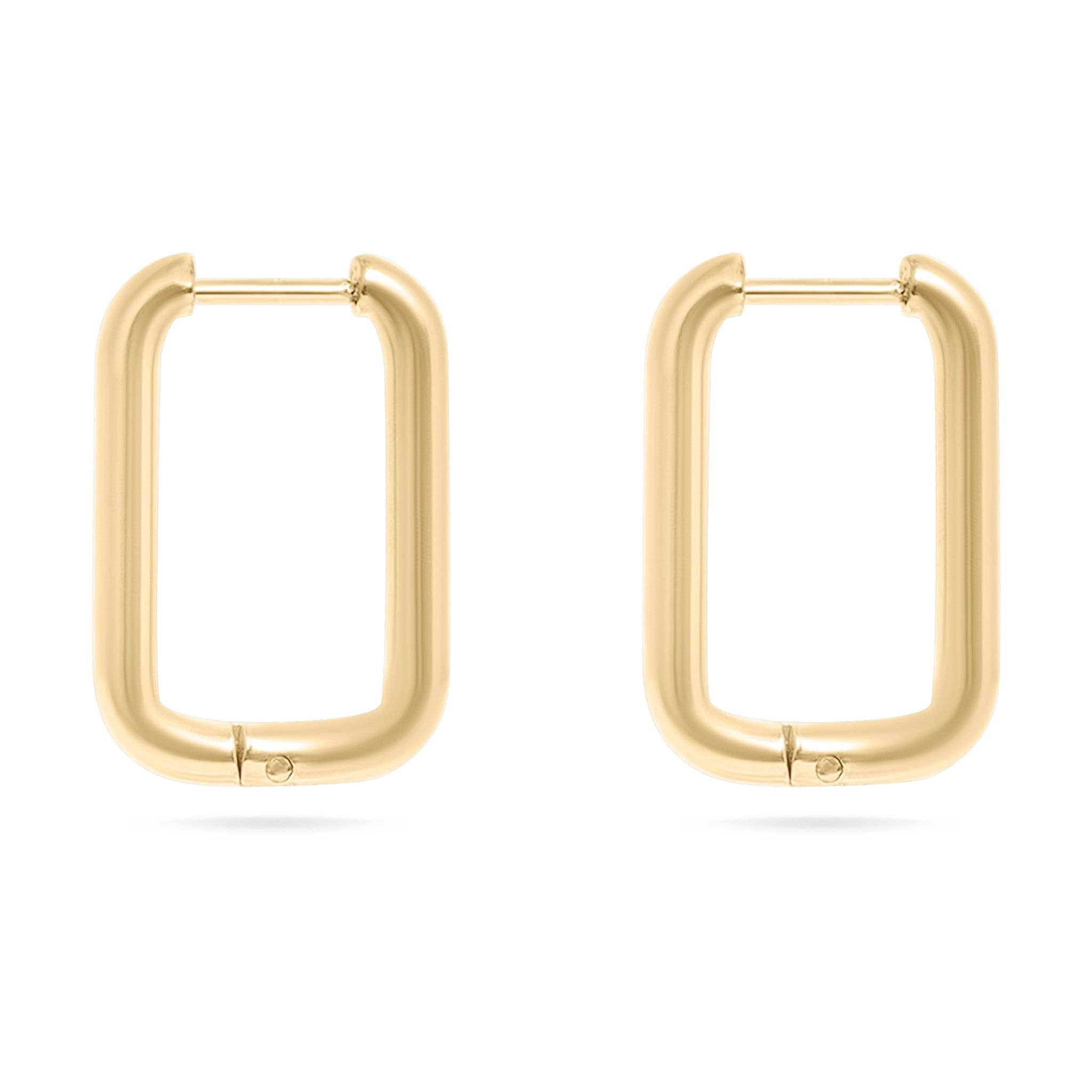 Rounded Rectangle Everyday Huggie Earrings - Gold - happenstance.