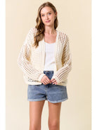 Crochet Fishnet Cropped Cardigan - Off White - happenstance.