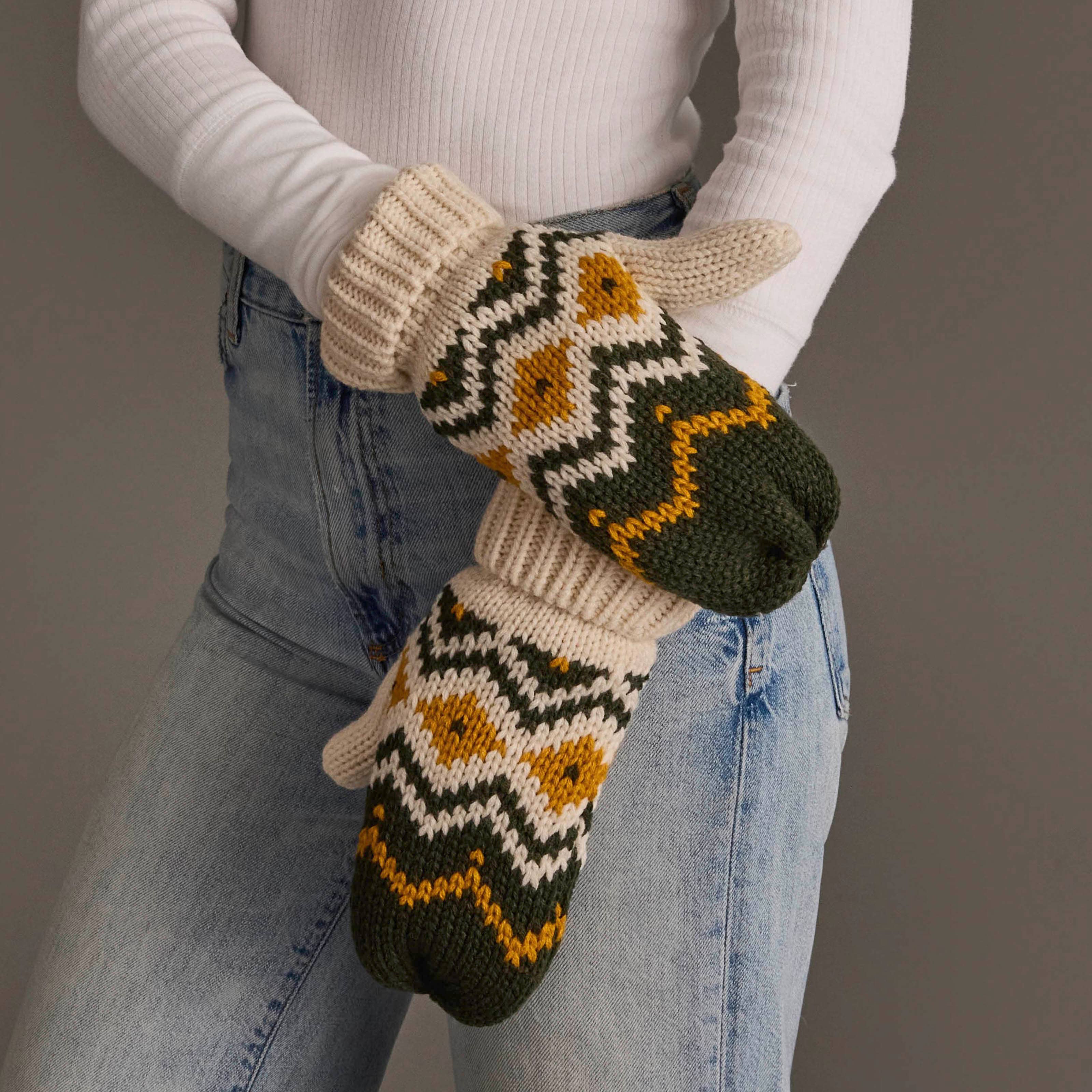 Yellow and green winter mittens 
