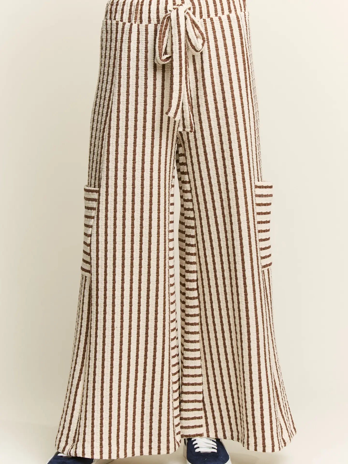 Luna Textured Stripe Wide - Leg Pants - Cream & Mocha - happenstance.