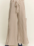 Luna Textured Stripe Wide - Leg Pants - Cream & Mocha - happenstance.