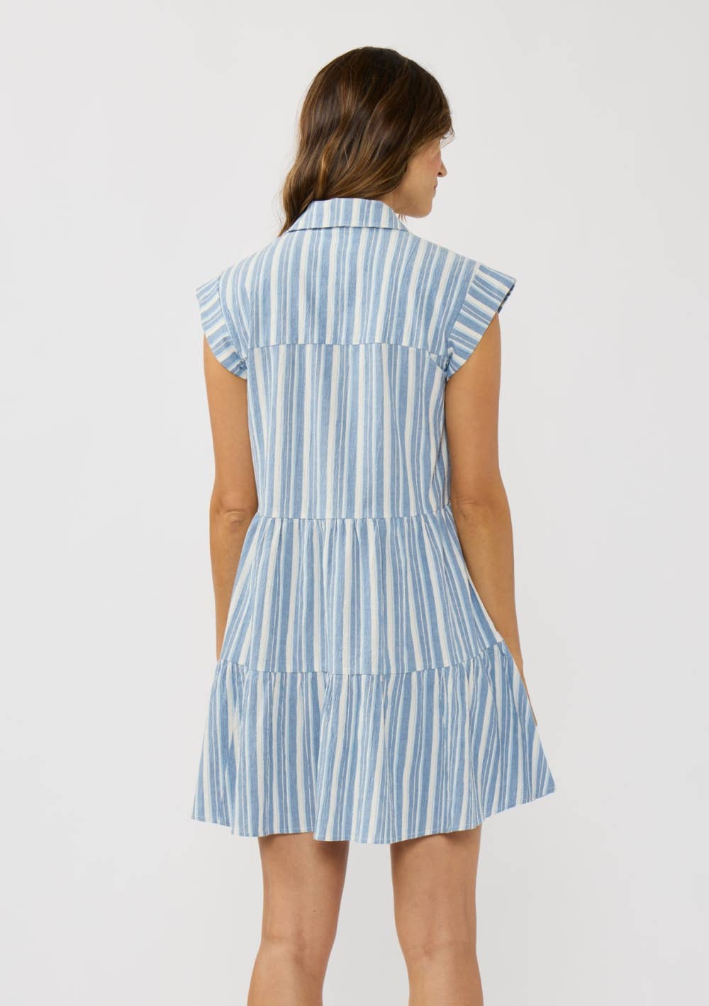 Striped Button-Down Tiered Mini Dress - happenstance.
