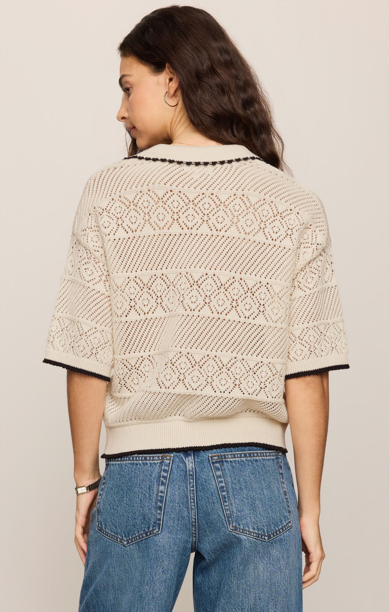 Z Supply - Denman Crochet Polo Sweater - Sandstone - happenstance.