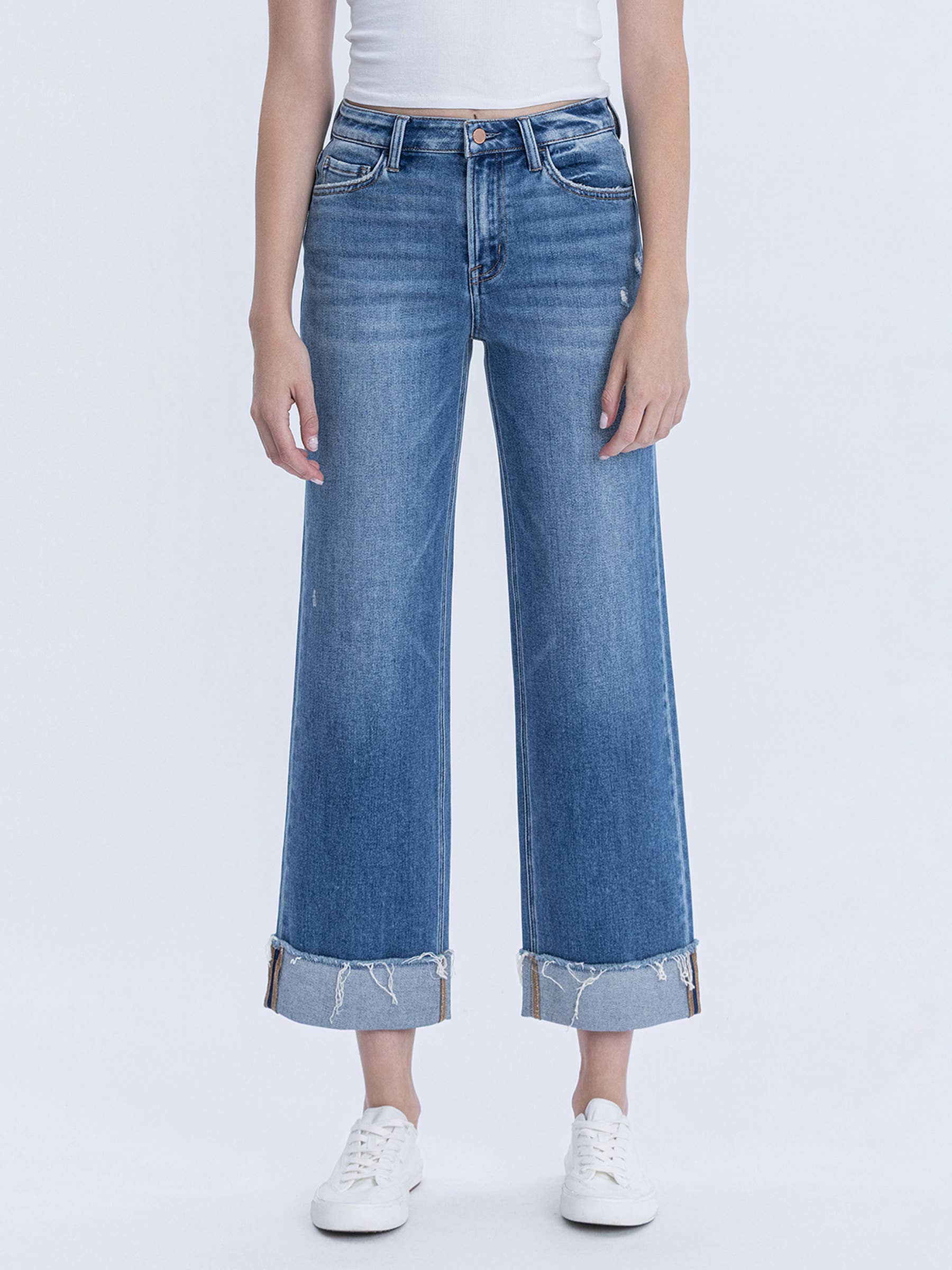 Flying Monkey - High Rise Raw Cuffed Hem Slim Wide Leg - Eclipse - happenstance.