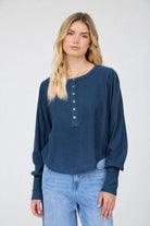 Dark blue henley long sleeve top