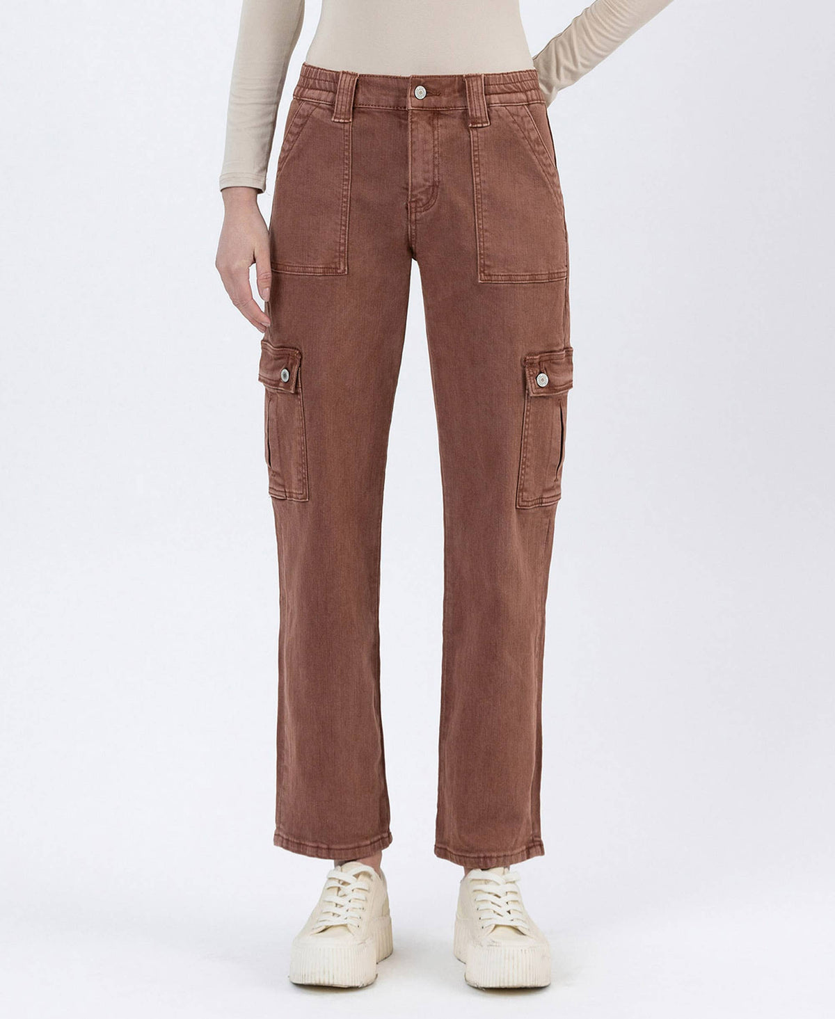Red cargo straight leg jeans 