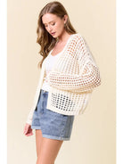 Crochet Fishnet Cropped Cardigan - Off White - happenstance.