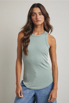 Sage crew neck fitted tank top