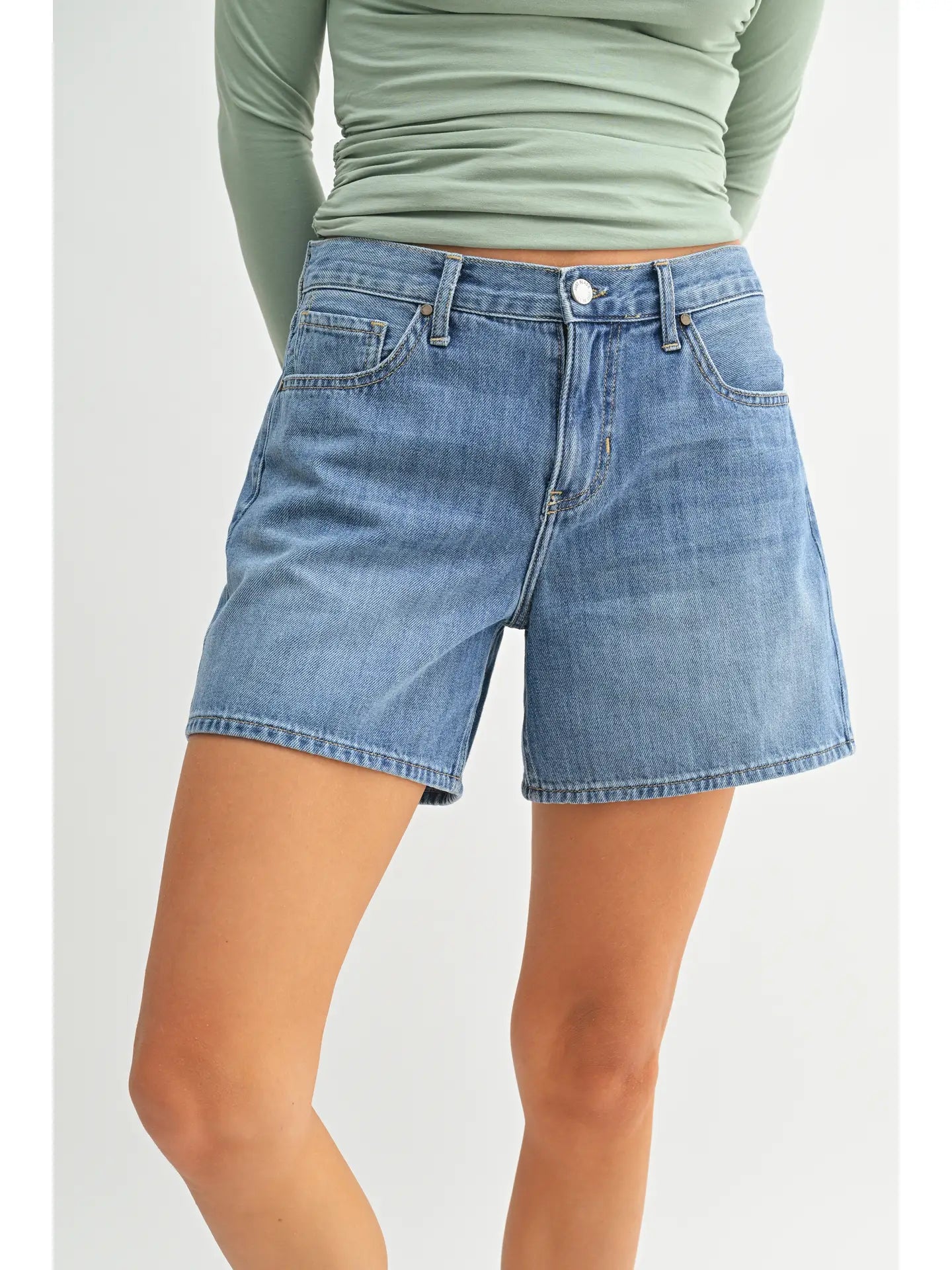 Lightweight High Rise Short - Medium Wash - happenstance.