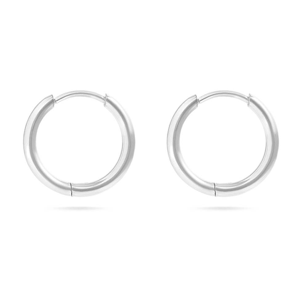 Classic Hoop Huggie Earrings - 10mm Stainless Steel - happenstance.