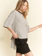 Tie - Back Knit Top - Oatmeal & Navy - happenstance.