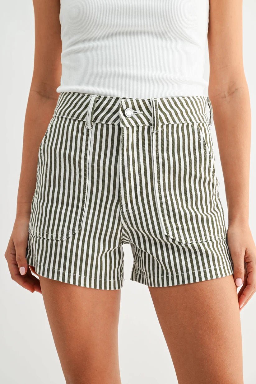 High Rise Utility Cargo Short - Olive Stripe - happenstance.