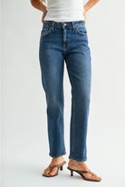 Mid rise dark wash straight leg jeans 