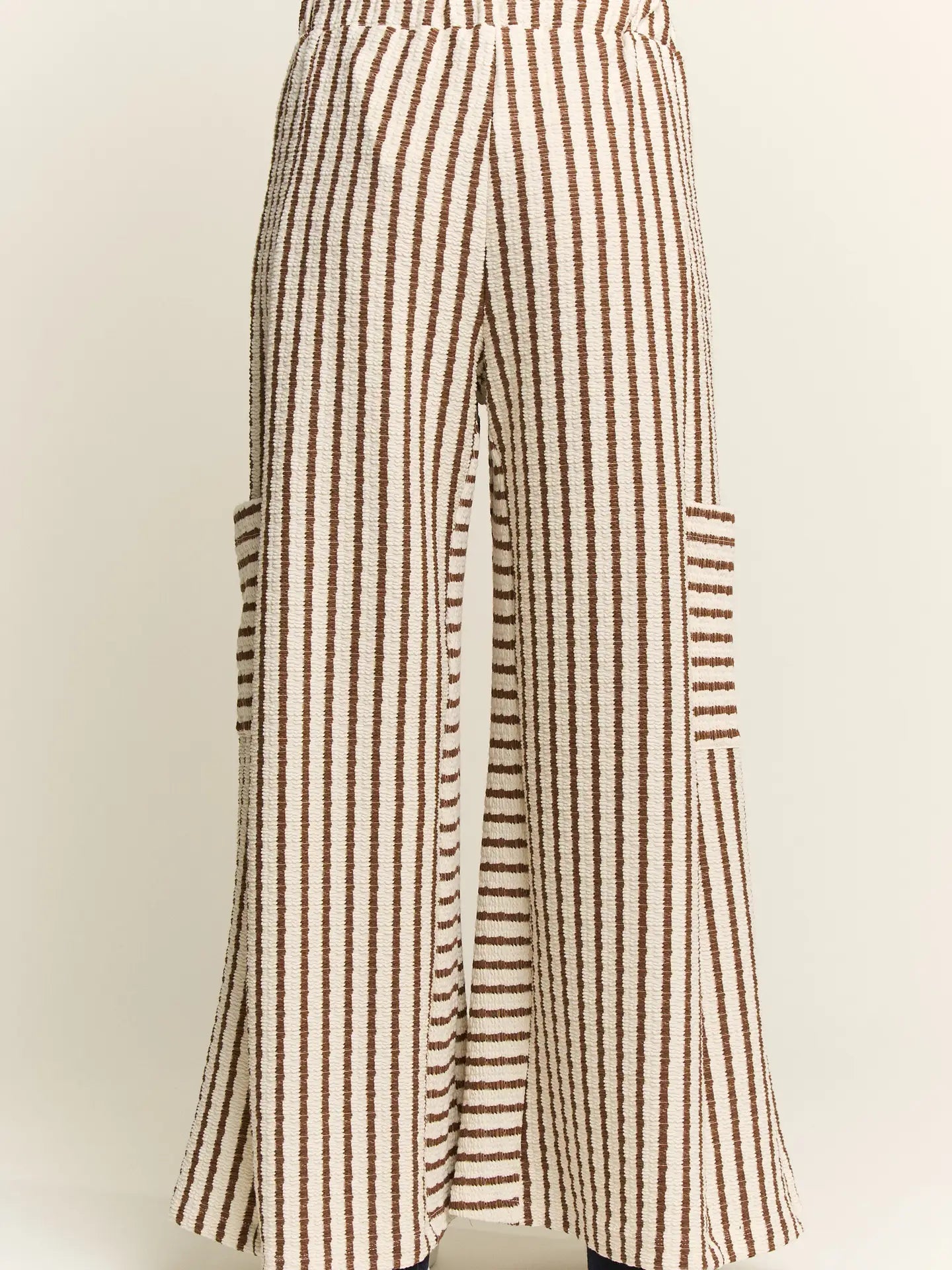 Luna Textured Stripe Wide - Leg Pants - Cream & Mocha - happenstance.