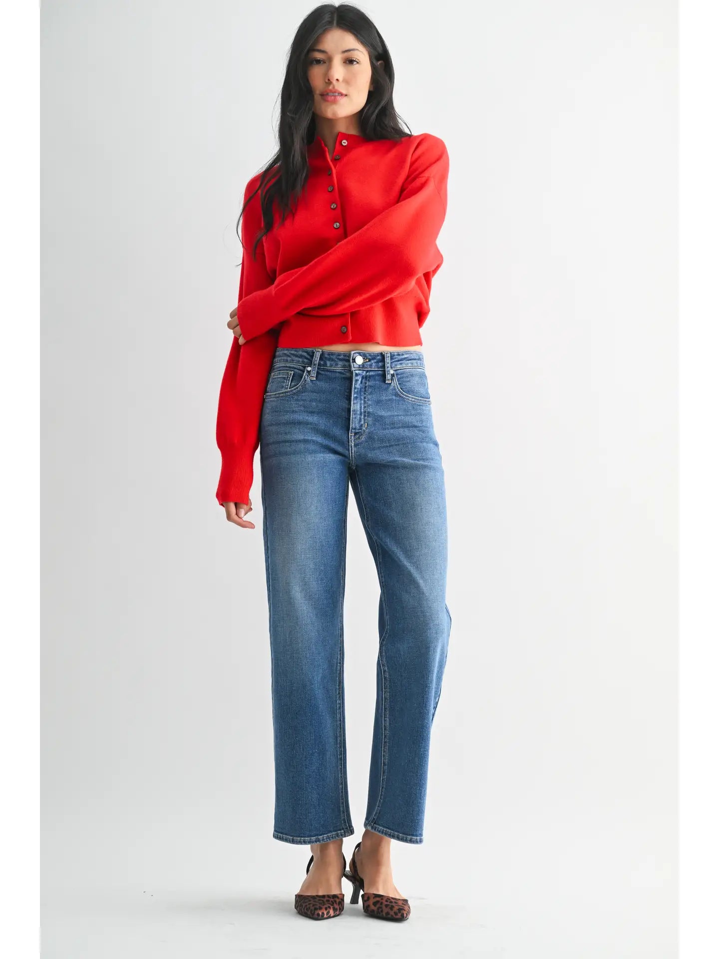 Mid Rise Slim Wide Leg - Medium Wash - happenstance.