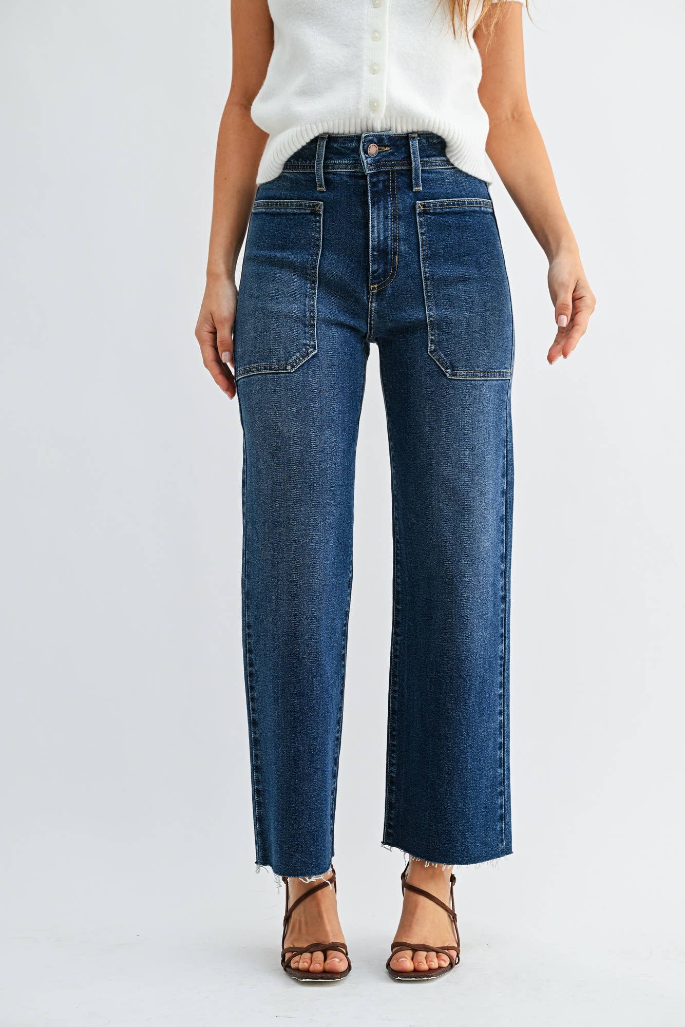 Dark wash utility wide leg denim 
