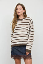 Brown raw edge long sleeve sweater 