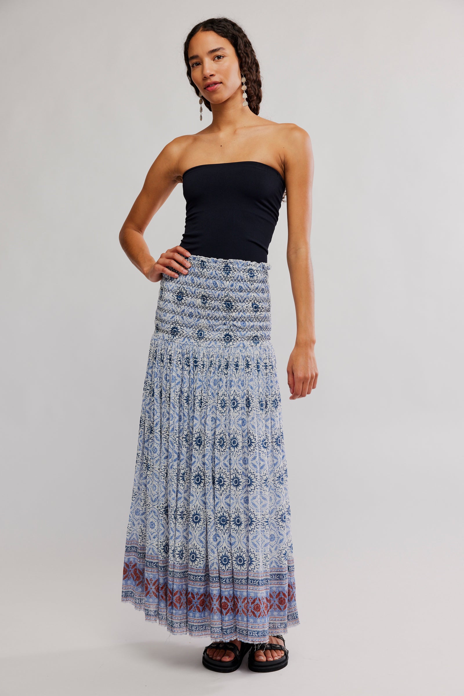 Blue printed maxi skirt 