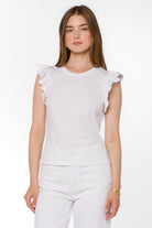 White ruffle top 