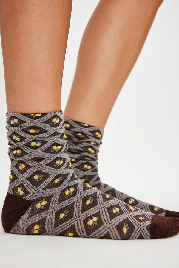 Brown floral crew sock 