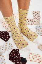 Yellow floral crew socks 