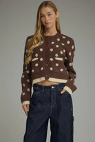 Brown polka dot long sleeve cardigan 