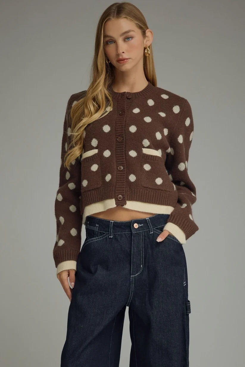 Brown polka dot long sleeve cardigan 