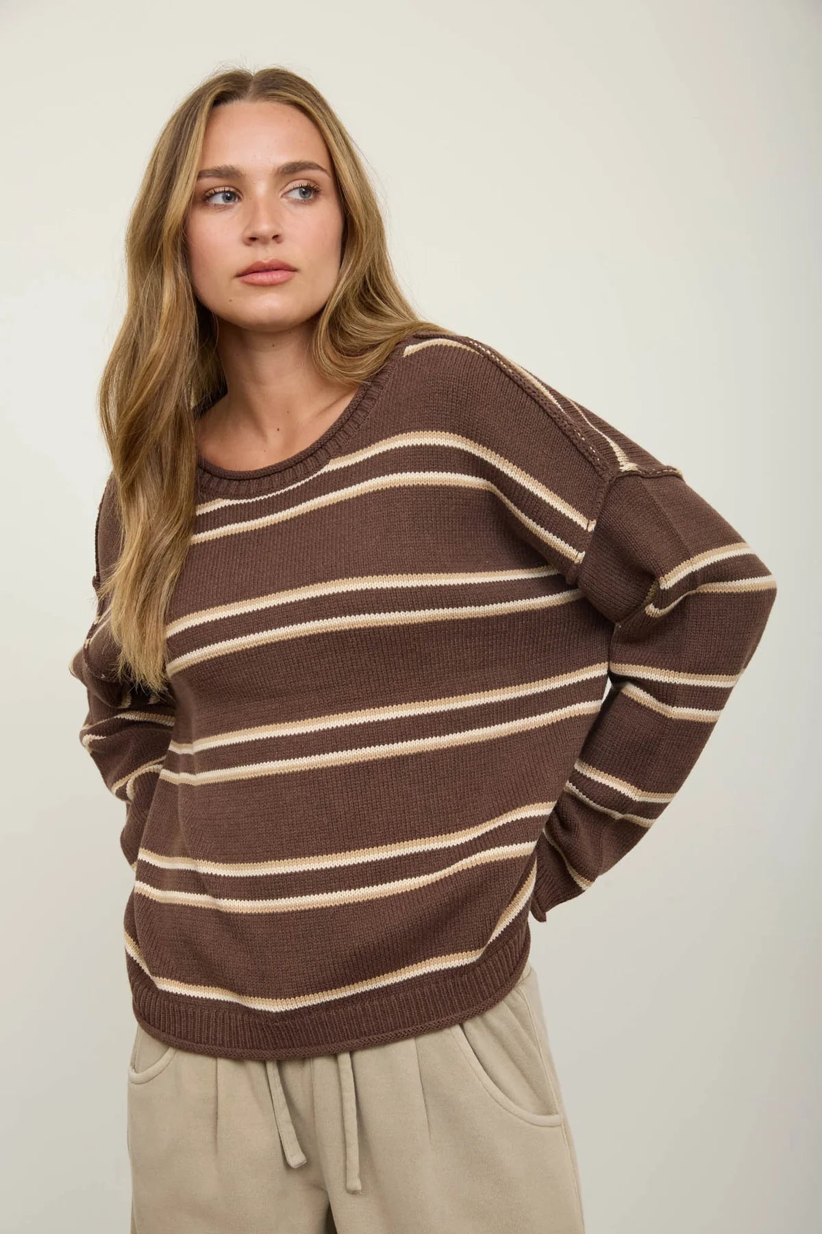 Brown striped long sleeve sweater 