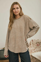 Brown waffle knit patchwork top 