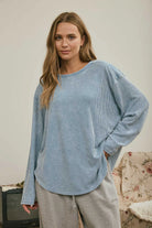 Blue long sleeve top with elbow patches 