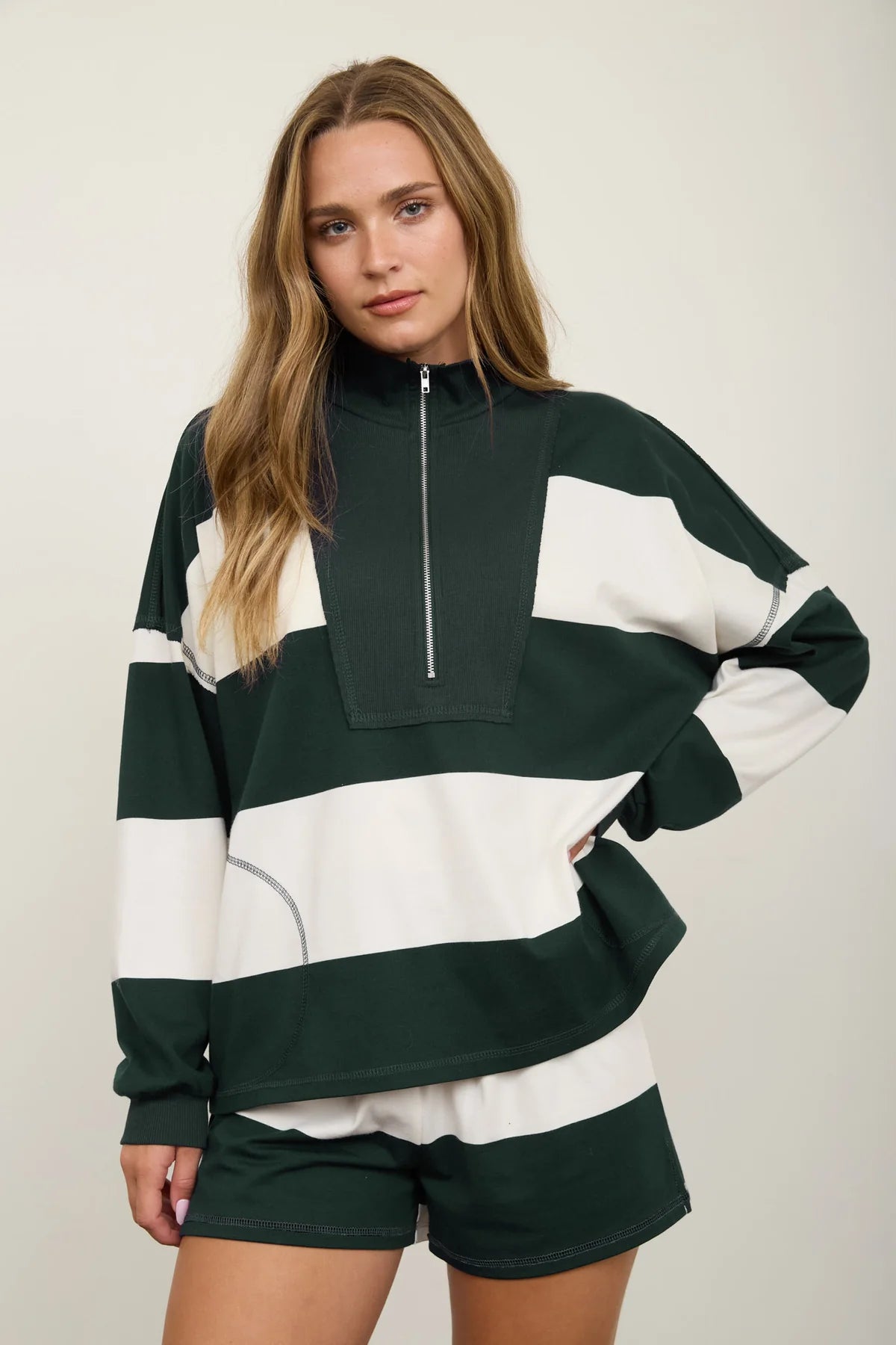 Green stripe quarter zip sweatshirt 
