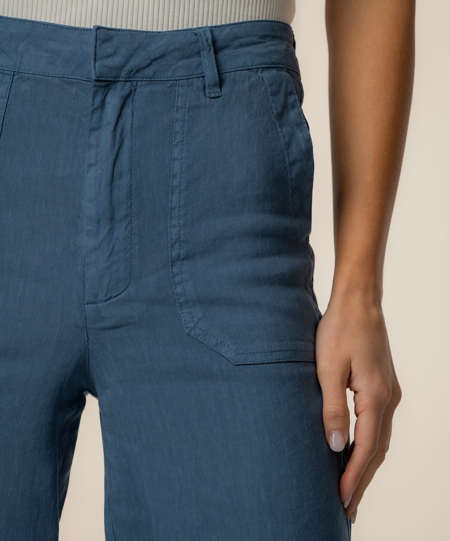 KUT from the Kloth - Topaz High - Rise Wide Leg Linen Ankle Pants - Coastal Blue - happenstance.