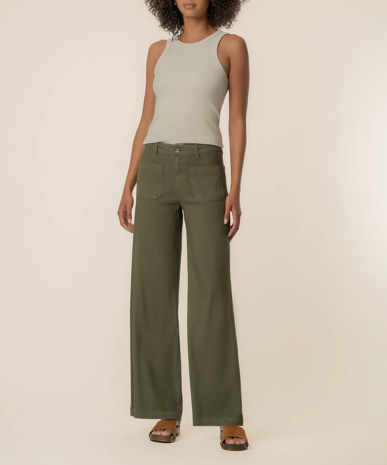 KUT from the Kloth - Meg High Rise Wide Leg Linen Pant - Forest - happenstance.