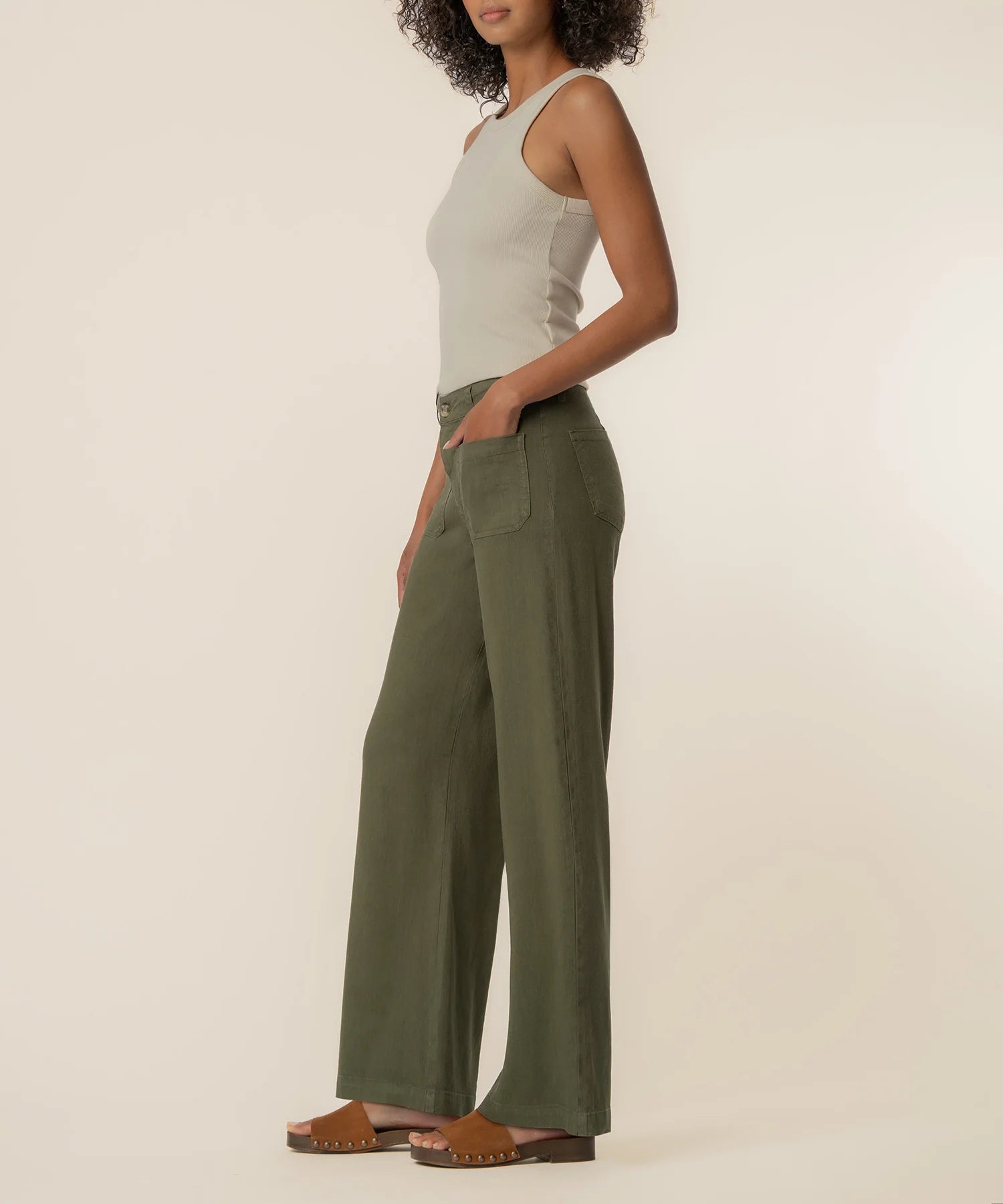 KUT from the Kloth - Meg High Rise Wide Leg Linen Pant - Forest - happenstance.